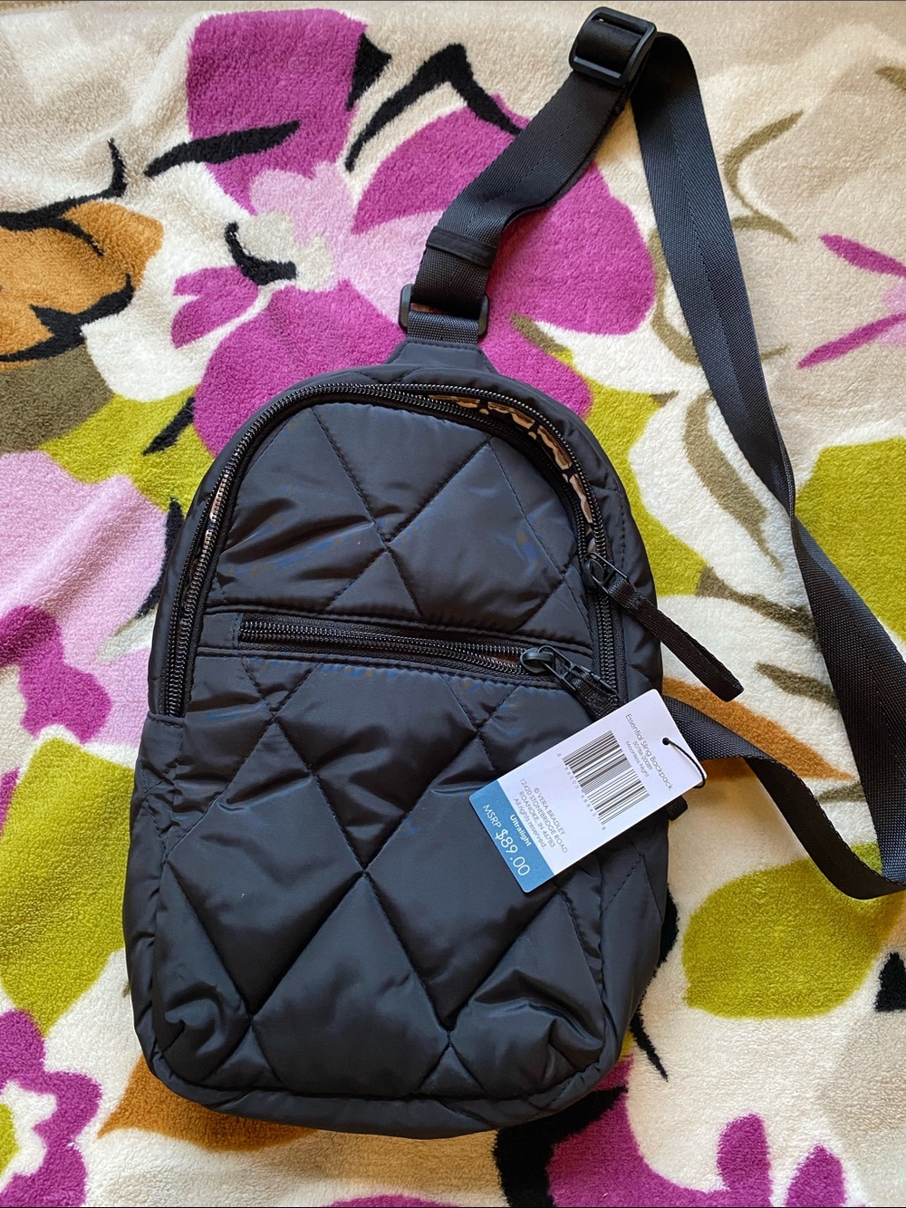Vera Bradley Black Quilted Sling Backpack